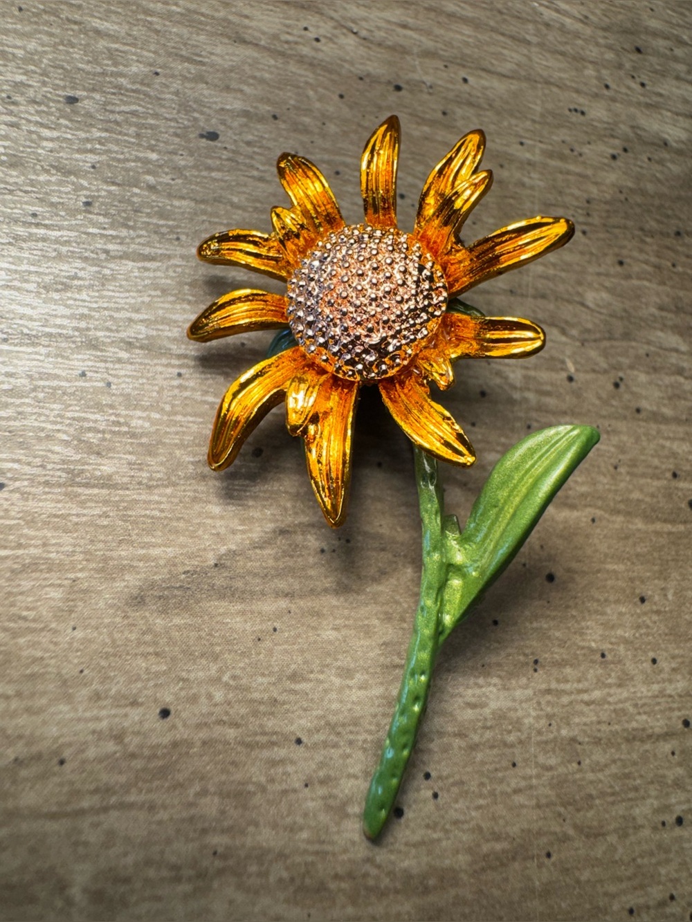 Golden Yellow Floral brooch with Green Leaves